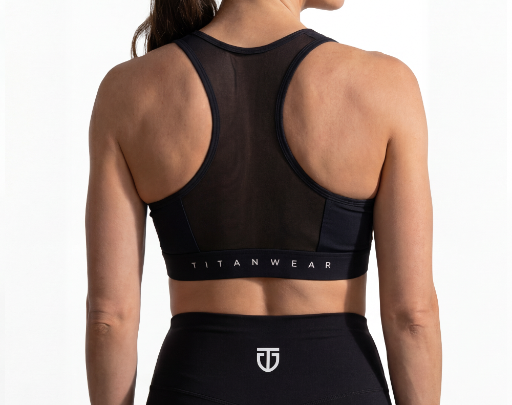 Women's Nylon Mesh Sports Bra - Black