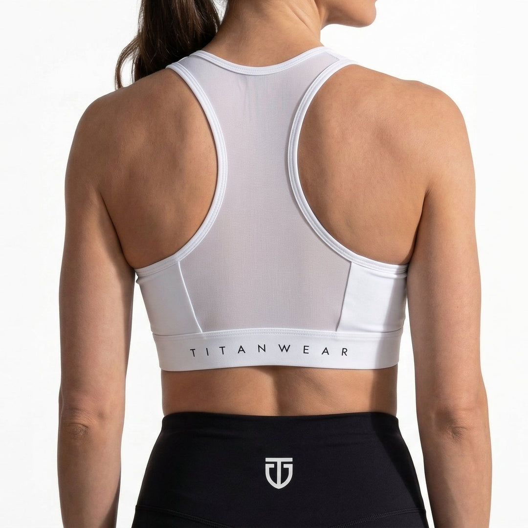 Women's Nylon Mesh Sports Bra - White